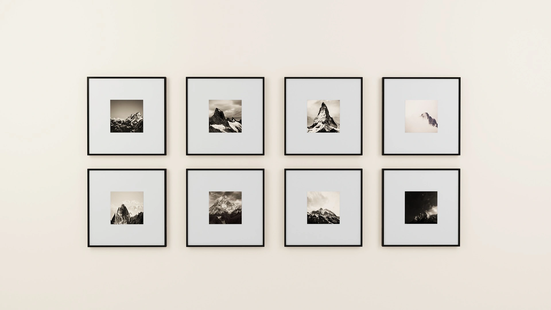gallery of framed photographs on a wall illustrating different image formats for websites